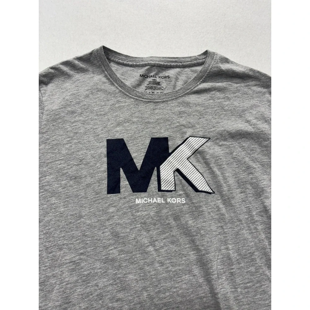 Michael Kors Shirt Mens Large Gray MK Logo Graphic Long Sleeve Crewneck Tee